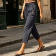 thumbnail image 7 of Xdegoge Women Capri Pants Casual Elastic Waist Drawstring Loose Fit Cropped Trousers with Pockets Lightweight Comfy Summer Beach Vacation Bottoms, 7 of 7