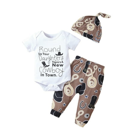 

LisenraIn Infant Baby Girl Clothes Letters Print Romper Top Long Legging Jogger Trousers Cute Hat