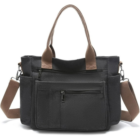 Canvas Tote Bags Large Capacity Shoulder Bags Multiple Pockets Totes with Long Strap for Easy Carry