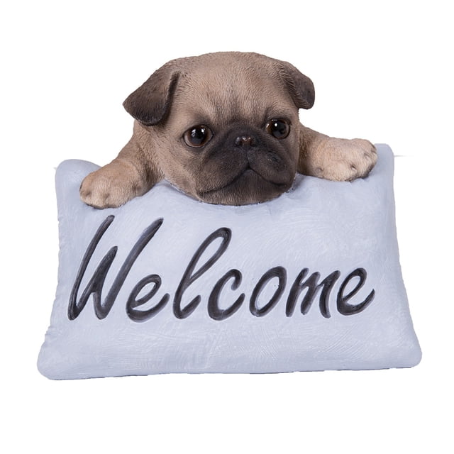Accueil Objet de Décoration Pug Chien statue Bienvenue Signe Porche Décor Entrée Décor