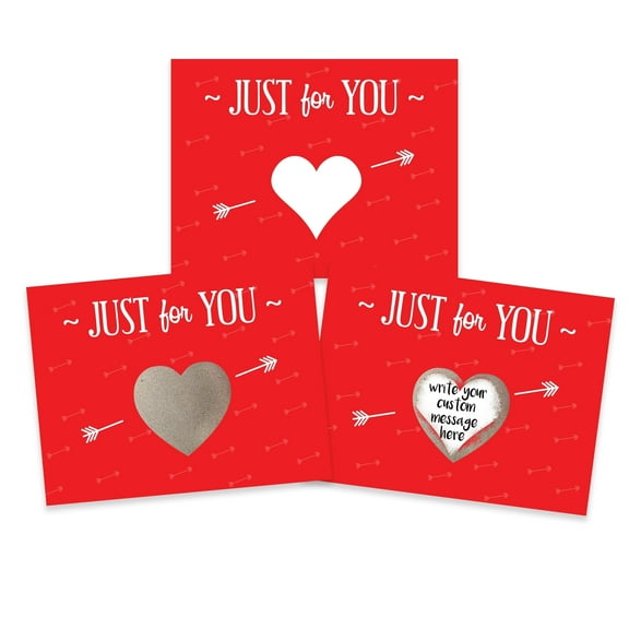 My Scratch Offs Valentine's Day Heart "Just for You" DIY Scratch-off Note Cards & Stickers, Red, 25 Pack