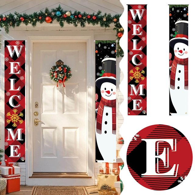 Merry Door Banner Porch Sign Welcome Banner Suitable For Family Festivals Winter Santa Background Hanging Courtya