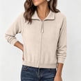 thumbnail image 3 of Fengqque Women’s Full Zip Ribbed Knit Polo Collar Cardigan Jackets Fall Casual Raglan Long Sleeve Loose Fit Solid Color Zip Up Sweater Outerwear Tops White Free Size, 3 of 3