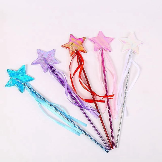 Varitas de hadas de 5 piezas, varitas de estrellas brillantes, varita de princesa estrella, varita mágica de estrella, para niñas, accesorios de disfraces, juegos de rol, suministros para fiesta de c