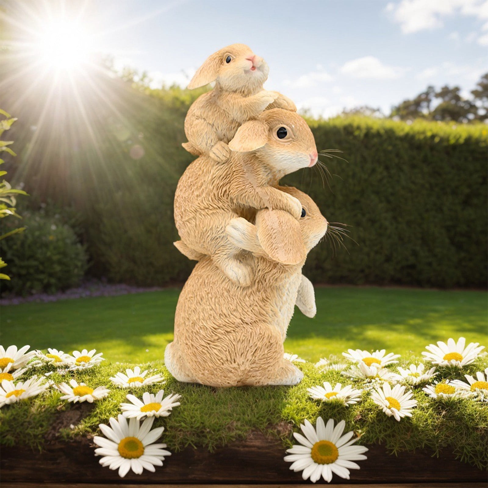 Lunxisen 2 Pcs Easter Bunny Statue Outdoor Garden Decorations Spring Holiday Yard Art Sculpture Decorative Ornament