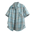 thumbnail image 2 of Dianli Summer Men's Short Sleeve Button-up Checkered Lapel Pocket Shirt Vintage Beach Thin Breathable Lightweight Cotton-Blend Button-Front Casual Vacation Travel Shirt Summer, 2 of 4