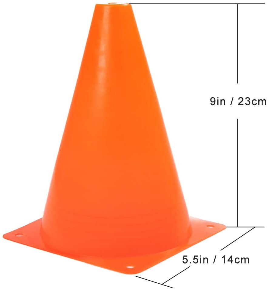 Sport Cones Plastic Agility Field Marker Cone for Soccer Basketball Football Skate Drills Training Outdoor Sport Activity & Festive Events - 9 Inch Traffic Training Cones Set of 10, 12, 15 or 24 