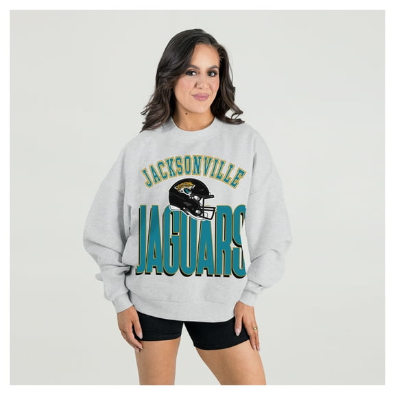 Women's Gameday Couture  Ash Jacksonville Jaguars Fierce Focus Premium Oversized Fleece Pullover Sweatshirt