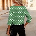 thumbnail image 6 of JoveMarine Women's V-Neck 3/4 Sleeve Satin Blouse with Polka Dot Print Loose Fit Lightweight Top for Spring/Summer Daily Wear Army Green L, 6 of 6