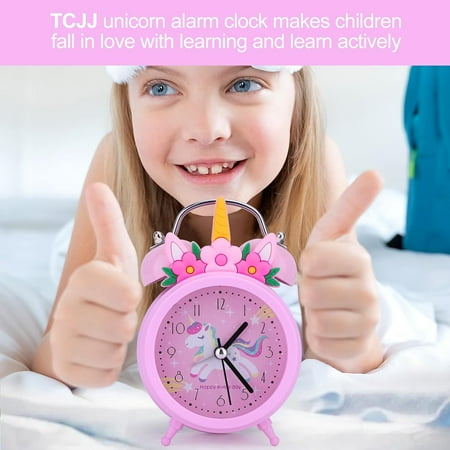 TCJJ Unicorn Alarm Clock Girl, Non-Ticking Kids Alarm Clock Girl,Silent Bedside Pink Alarm Clock, Loud Double Bell Clock With Backlight,Suitable For School Gift
