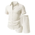 thumbnail image 4 of Men's 2 Piece Jacquard Textured Beach Outfits Summer Casual Button Down Shirts and Shorts Matching Sets Big and Tall Size S-3XL Beige, 4 of 7