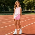 thumbnail image 5 of LEKWK Girls Summer Workout Set Kid Breathable Quick Dry Mesh Tracksuit Sleeveless Crewneck Tank Tops and Running Shorts Athletic Casual Gym Playwear, 5 of 9