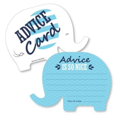 Blue Elephant - Wish Card Boy Baby Shower Activities - Shaped Advice Cards Game - Set of 20