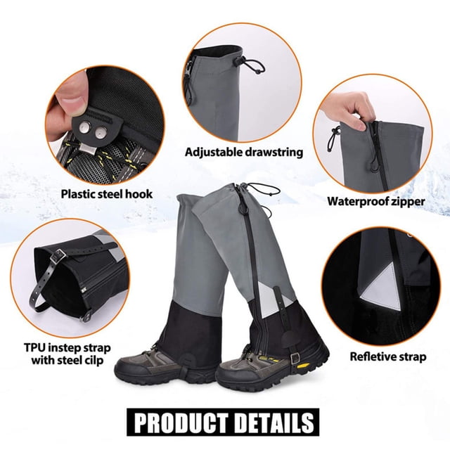 Cubierta para nieve, protector impermeable y resistente a desgarros, calentadores de piernos para esquí y exteriores para protección de Pies con color gris, adecuado para