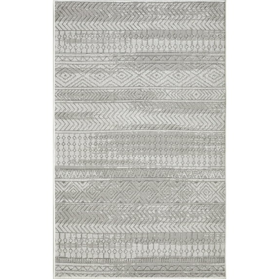 Loomaknoti Breyleigh Canderz 3' x 5' Cream/Gray Tribal Indoor/Outdoor Accent Rug