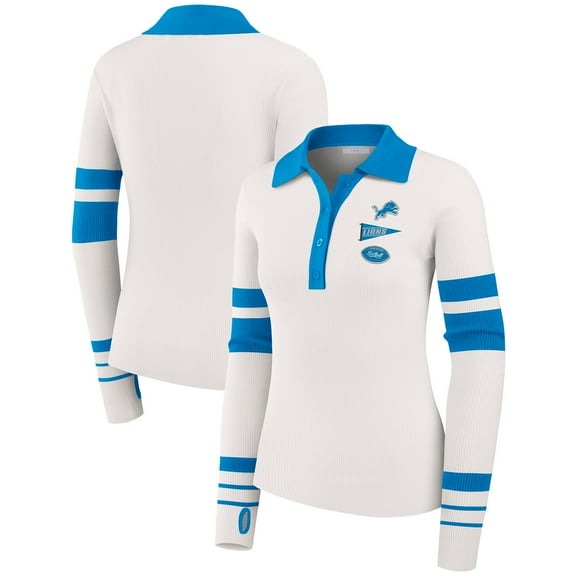 Women's WEAR by Erin Andrews White Detroit Lions Ribbed Henley Polo Sweater