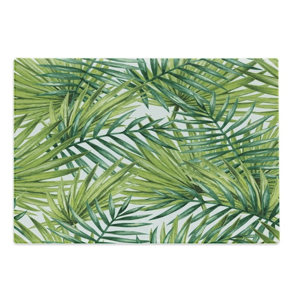 Plant Cutting Board, Watercolor Tropical Palm Leaves Colorful Illustration Natural Feelings, Decorative Tempered Glass Cutting and Serving Board, Large Size, Fern Green Lime Green, by Ambesonne