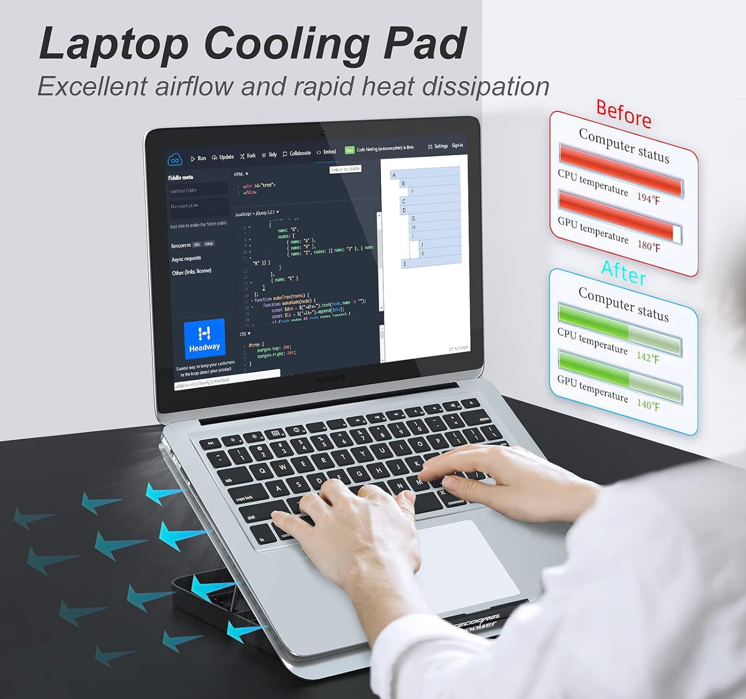 Aluminum Laptop Cooling Pad Cooler Stand with 7 Height Adjustable Fan Pad for 12-15.6 Inch Notebook Two USB Port (Silver)