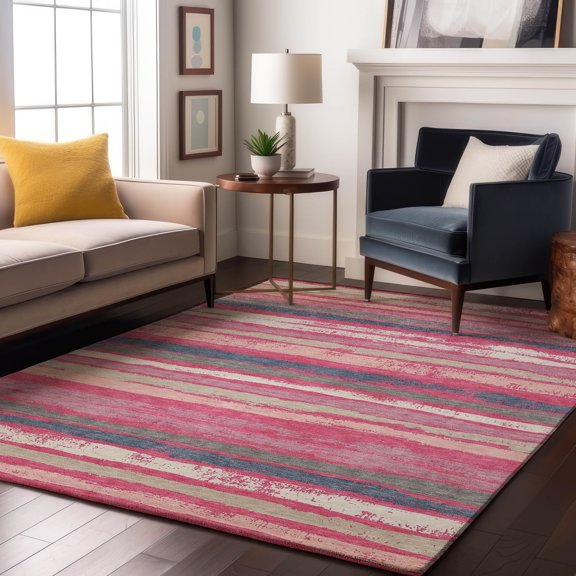 Addison Rugs Mayfield Premium Machine Washable Transitional Stripes Pink Rectangle Rug, 5' x 7'6"
