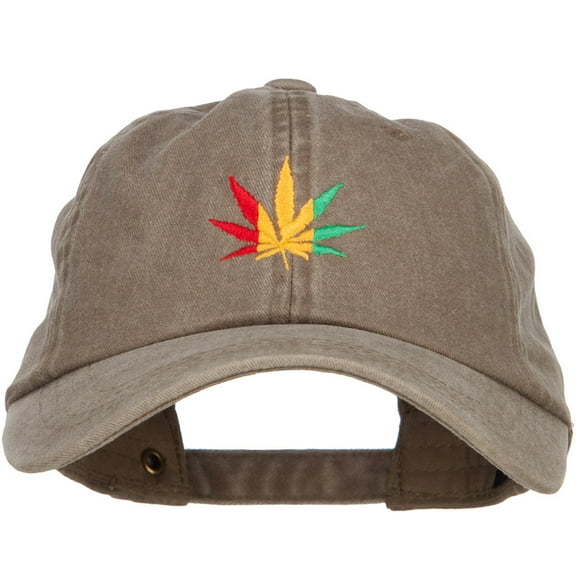 Rasta Leaf Embroidered Unstructured Cap - Khaki OSFM