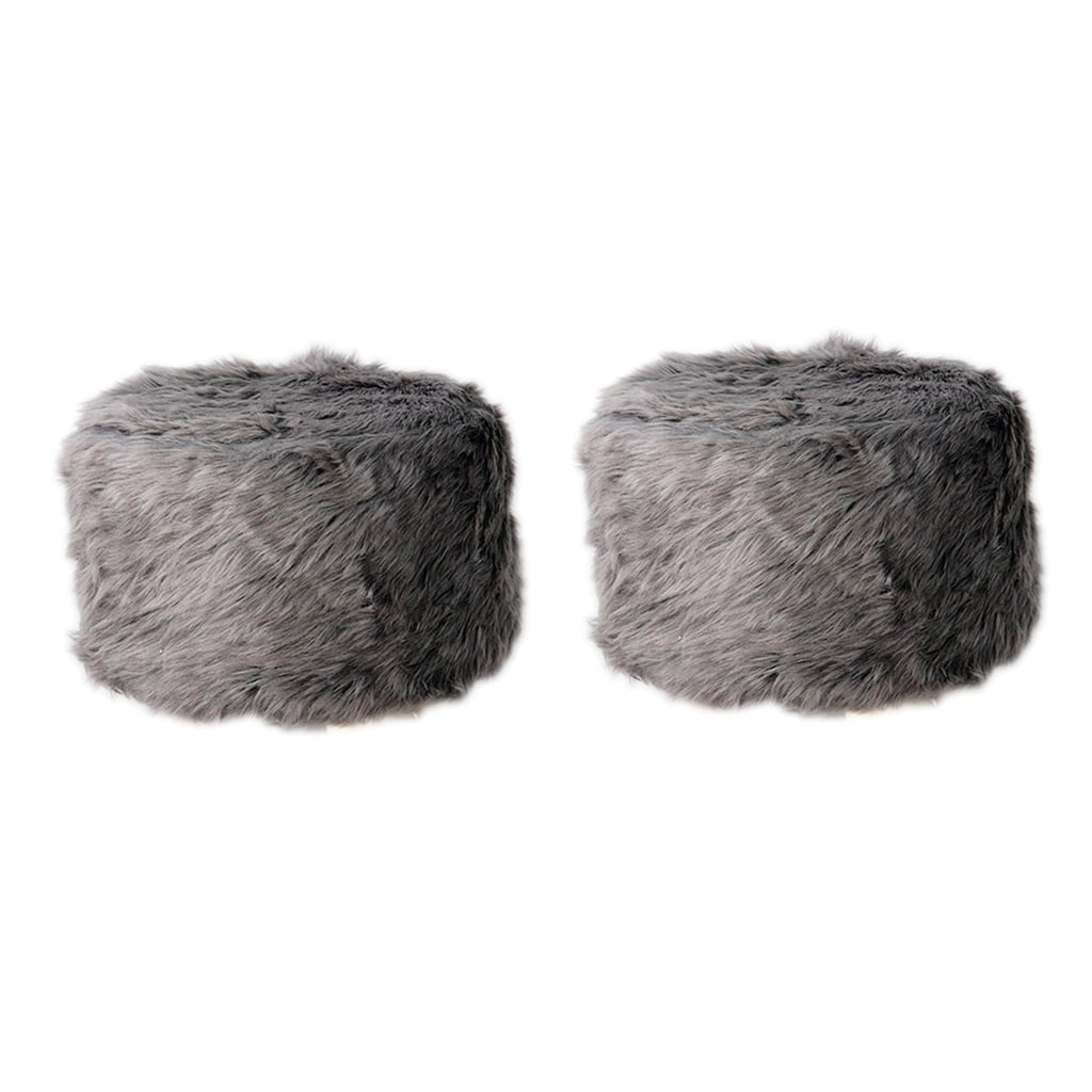 Cover for Living Room 33cm Dia Grey Soft Furry Round Footrest Stool Slip 