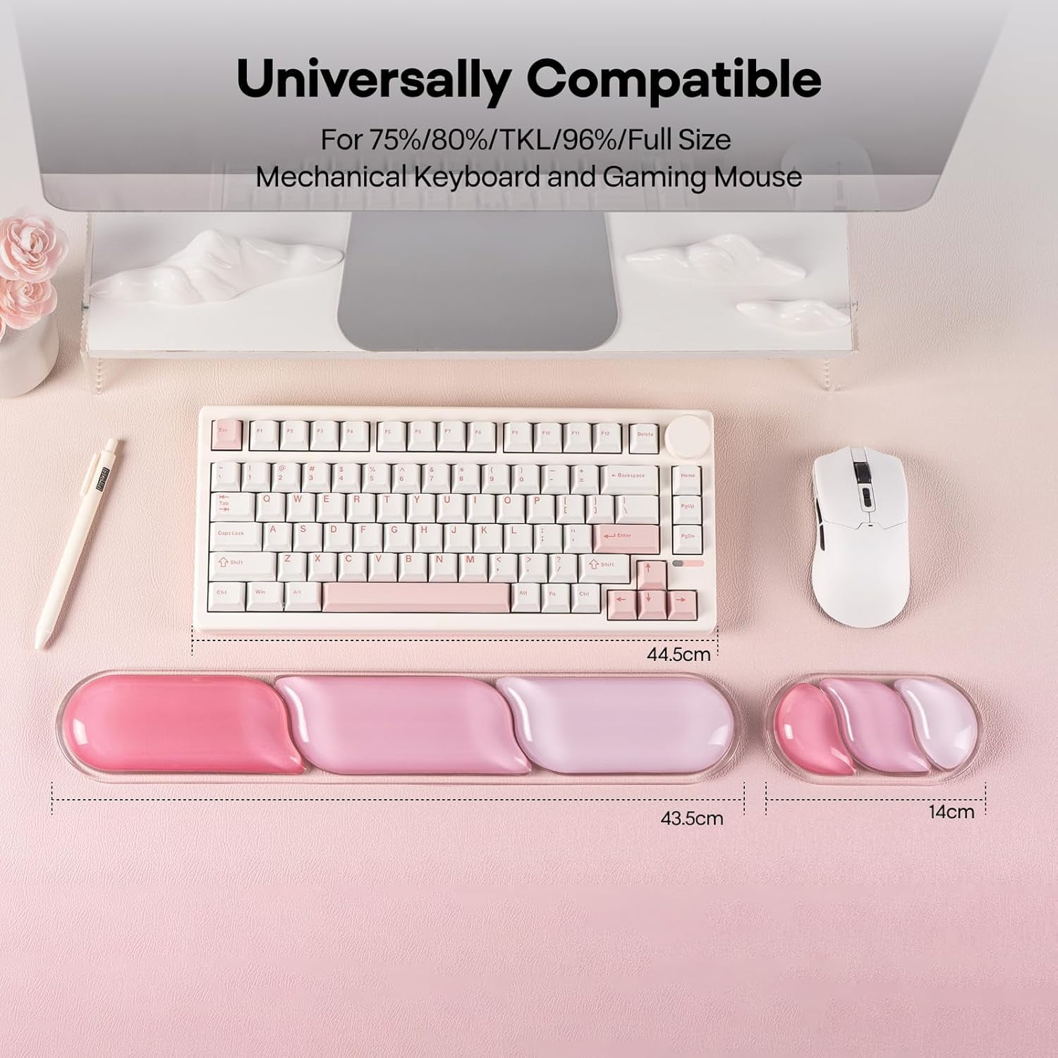 CloudGel Wrist Rest for Keyboard and Mouse, 2 Pieces Silicone Wrist Support, Anti-Slip Rubber Bottom, Ergonomic Design, Suitable for Office/Computer/Laptop/Gaming (Pink)