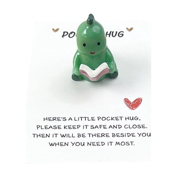 HuiXinOu Pocket Hug Card, Green Dinosaur Resin Encouragement Card with English Message, Holiday Gift for Friends and Employee Appreciation