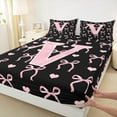 thumbnail image 3 of Feelyou Initial V Letter Twin Sheet Sets, Kawaii Ribbon Bow Twin Fitted Sheet, Love Heart Flat Sheet, Ultra Soft Bedroom Decorative, 3pcs, 3 of 7