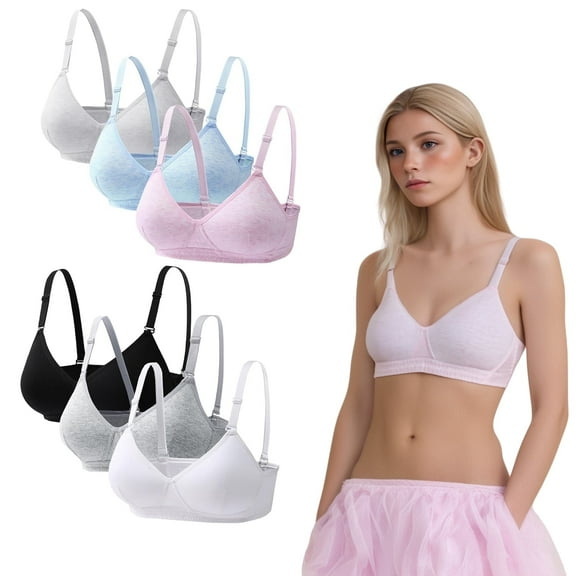 Junior Girls Light Cotton Everyday Bras,No Wires Cotton Developed Training Bras for Girls & Teens 12-18 (6 Pack)