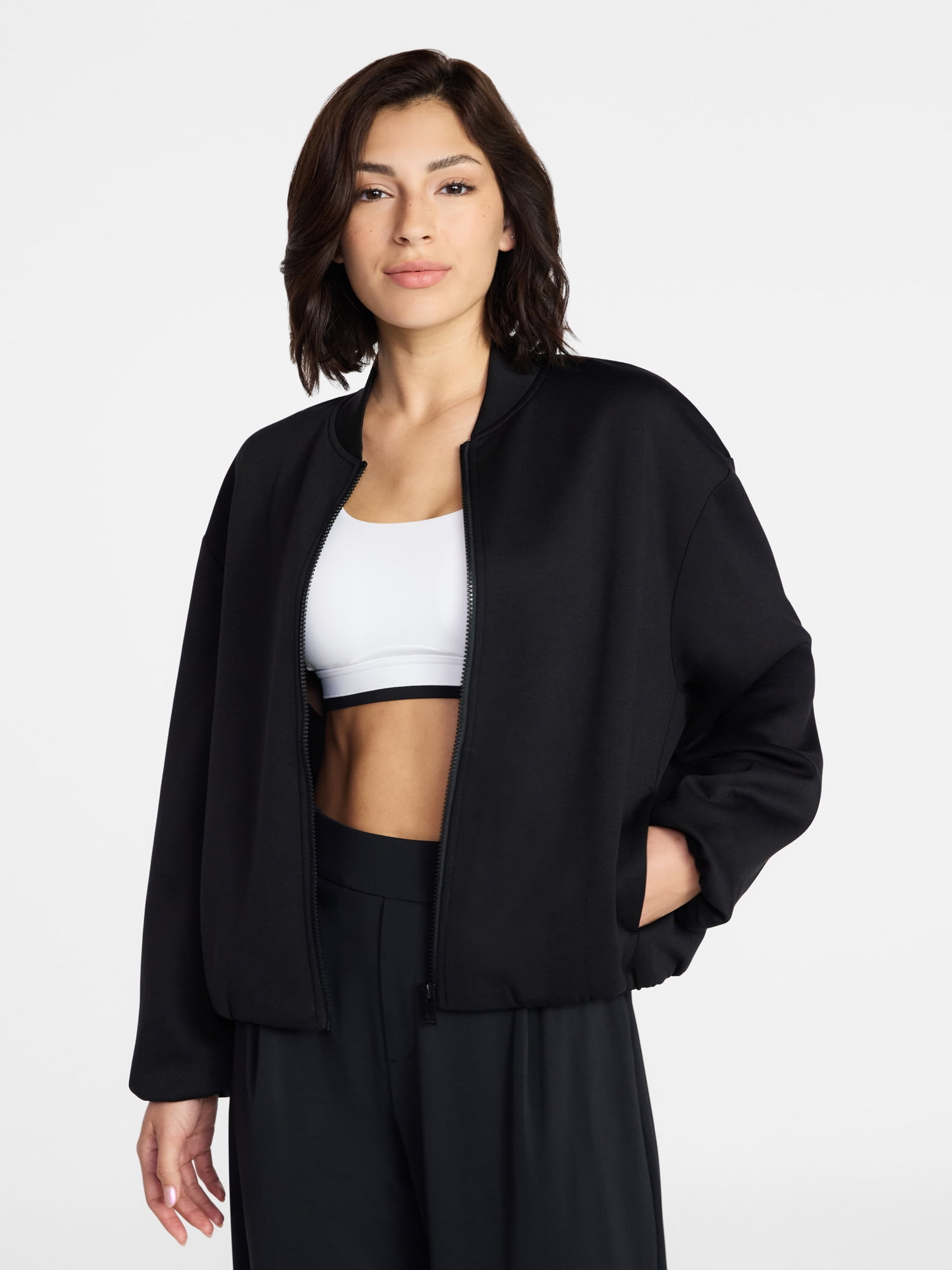 Avia Women's ScubaKnit Bubble Hem Bomber Jacket, Sizes XS-XXXL