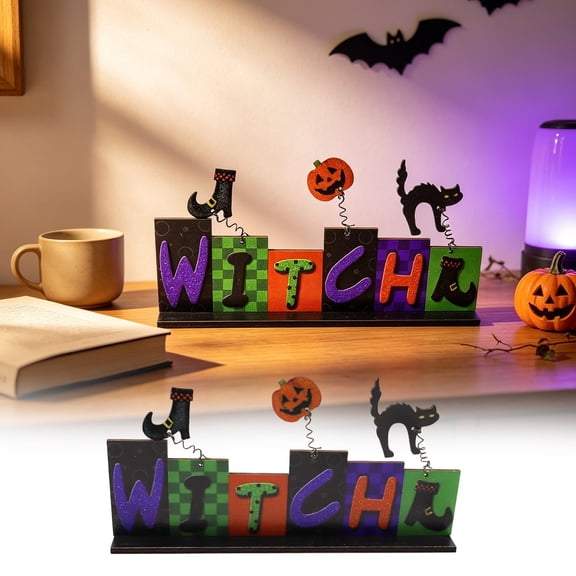 Halloween Wooden Desktop Ornament 9.84x5.31 Inches, Spooky Sign Ornament for Tiered Tray Mantel Shelf, Party Scene Decor for Home Indoor Decor