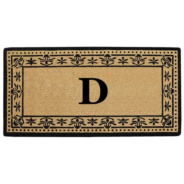 Nedia Home O2193D 22 x 36 Po Corinthienne Résistant Tapis de Porte en Fibre de Coco&44; Monogrammé D - Noir