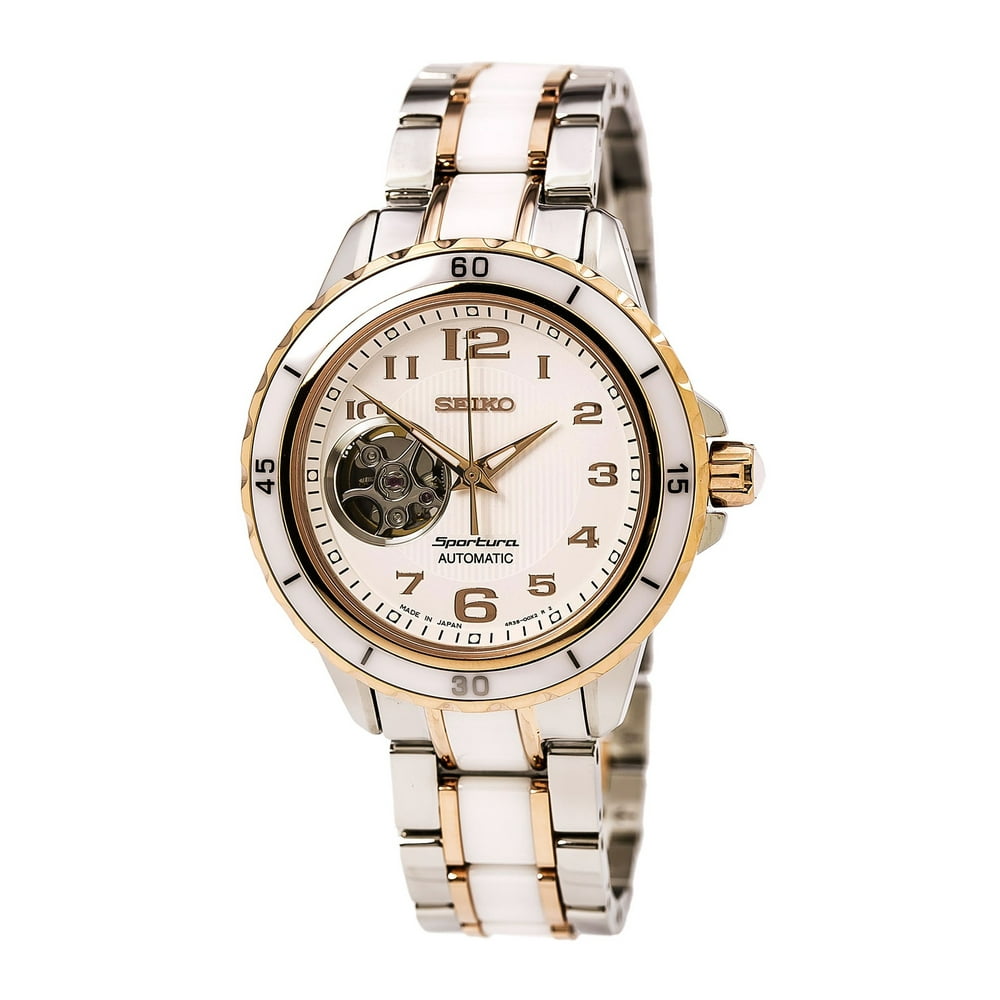 Seiko Seiko Women's SSA880 Sportura White Semi Skeleton Dial Two Tone