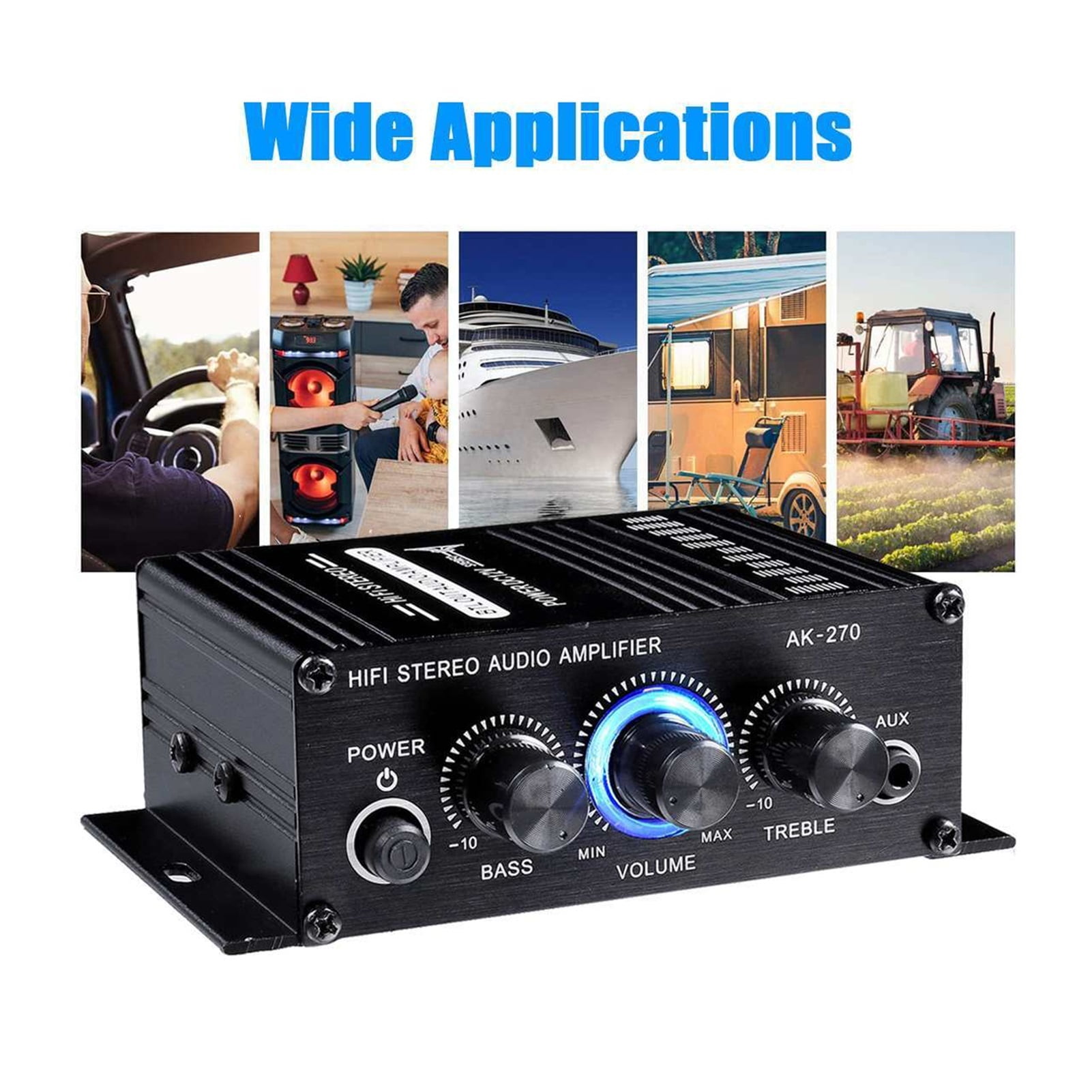 AK270 400W 12V Hifi Power Amplifier Stereo Home Car BASS Amp Music Player Car Speaker Class D Car Home Sound Power Amp ,Small Footprint