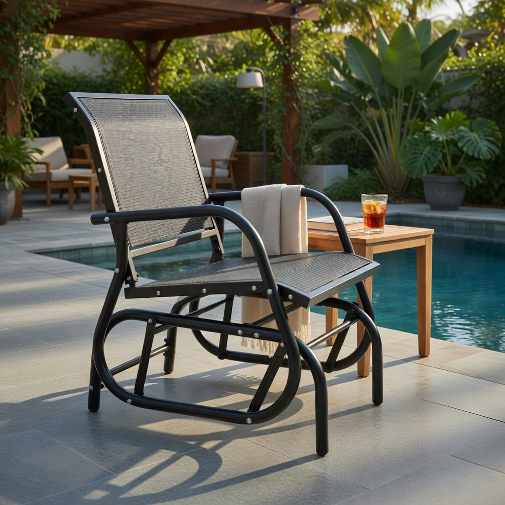 Hommoo Outdoor Single Swing Glider Rocking Chair, Heavy-Duty Steel Frame, Breathable Fabric Seat, Perfect for Patio, Deck & Backyard Relaxation, Gray