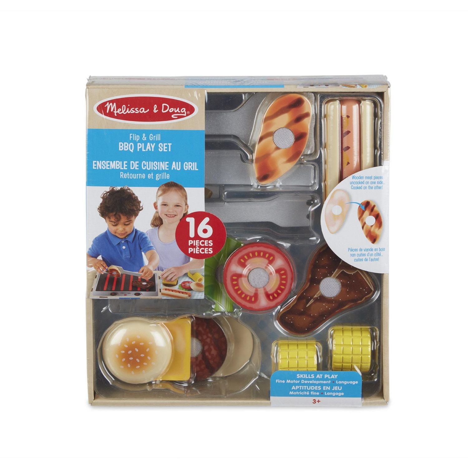 Melissa & Doug Flip And Grill BBQ Play Set Pretend Play Wooden Play Food and Accessories (16 Pieces)