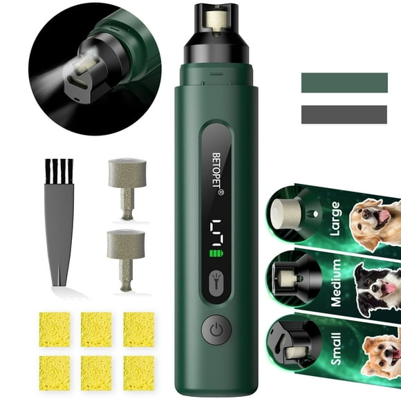 Dog Nail Grinder with LED Light, Professional 5-Speed Quiet Dog Nail Trimmer Low Noise-Safe Painless Nail Grooming & Smoothing for Small Medium Large Dog Breed,Green