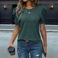 thumbnail image 2 of Puff Short Sleeve Sweater for Women Tops Spring Summer 2025 Business Casual Outfits Knit Crewneck Shirt Blouses Ink Green S, 2 of 4