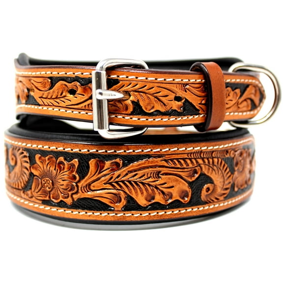 XSmall 9''- 13'' Puppy Dog Collar Tooled Carved 100% Cow Leather Challenger  6022A