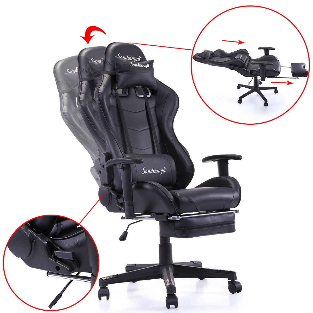 Kepooman High-Back Swivel Gaming Chair, Reclining Ergonomic Computer Chair with Lumbar Support - Black Kepooman High-Back Swivel Gaming Chair, Reclining Ergonomic Computer Chair with Lumbar Support - Black