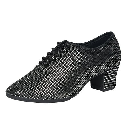 OJSFQUFP Womens Slip on Sneakers Leisure Women s Cloth Soft Sole Non Slip Square Heels Lace Up Round Toe Breathable Dancing Shoes Walking Shoes Black 40