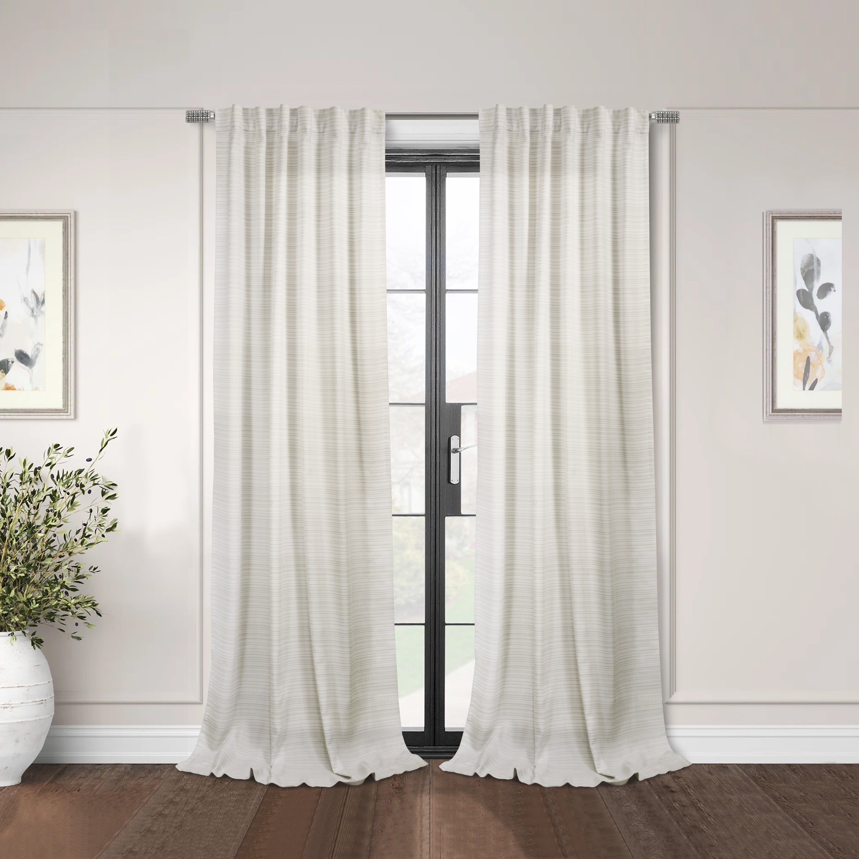 Anapolis Light-Filtering Herringbone Tone on Tone Textured Dual Header(Back Tab/Rod Pocket) Curtain Panel 52" x 95" in Linen
