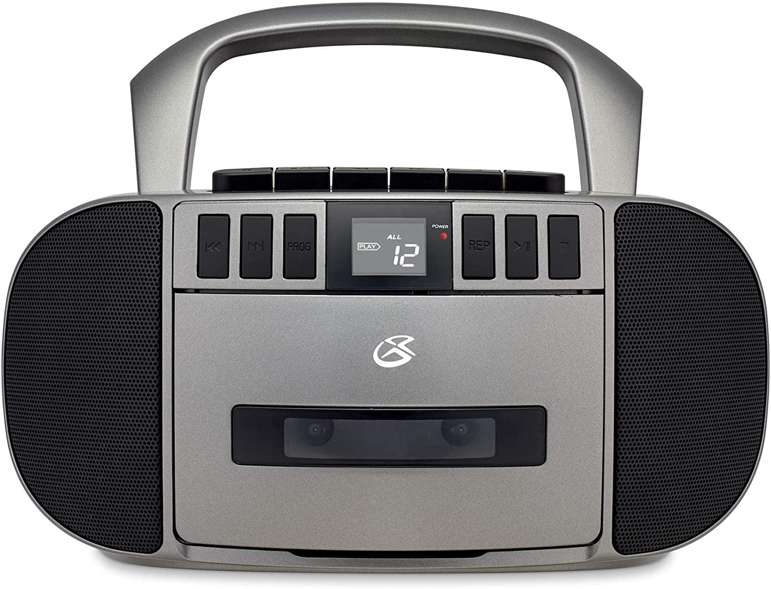 GPX BCA209S Portable Am & FM Boombox with CD & Cassette Player, Silver & Gray