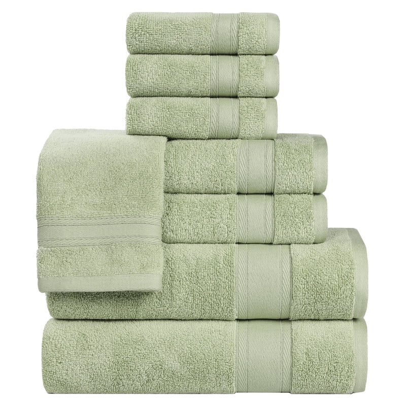 Superior Belmont 8 Piece Zero Twist Towel Set, Ultra Soft Cotton Towels, Green