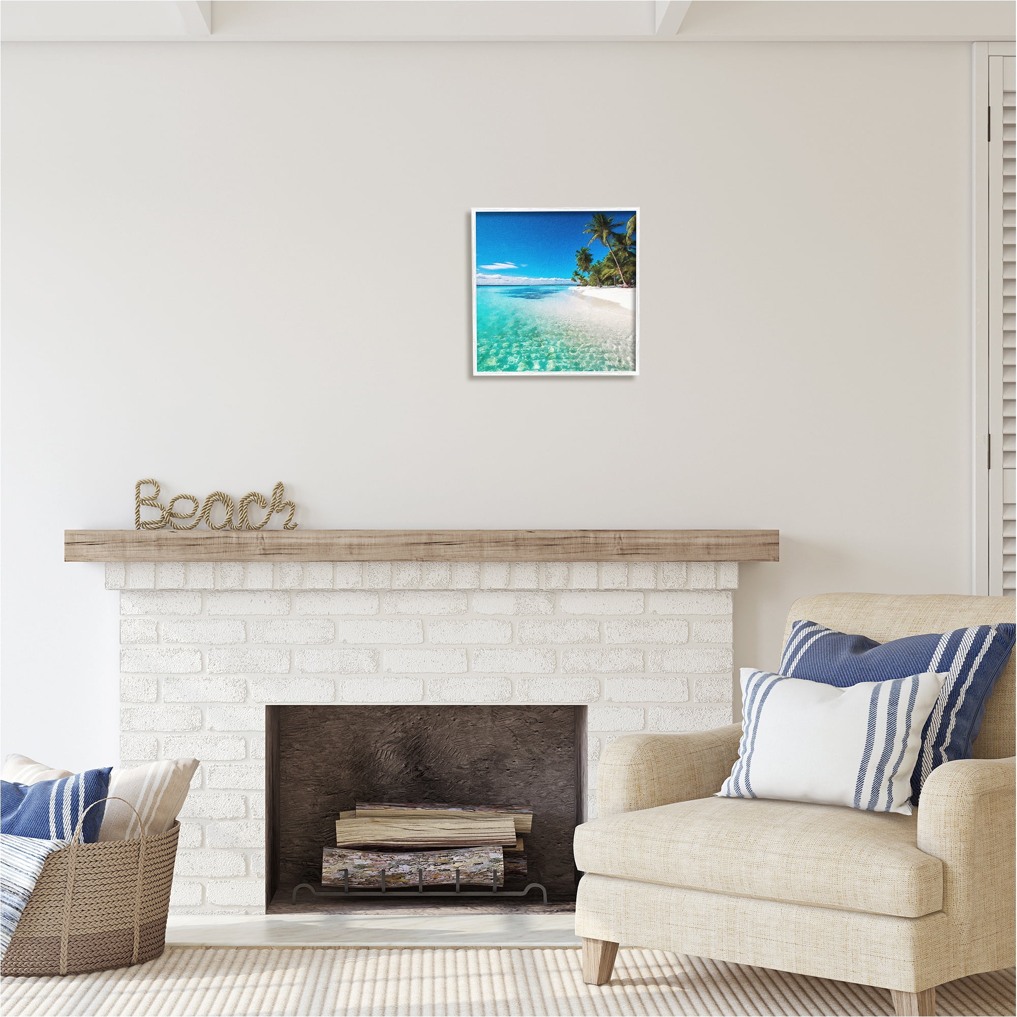 Stupell Industries Tropical Beach View Landscape Photography White Framed Art Print Wall Art, 17 x 17