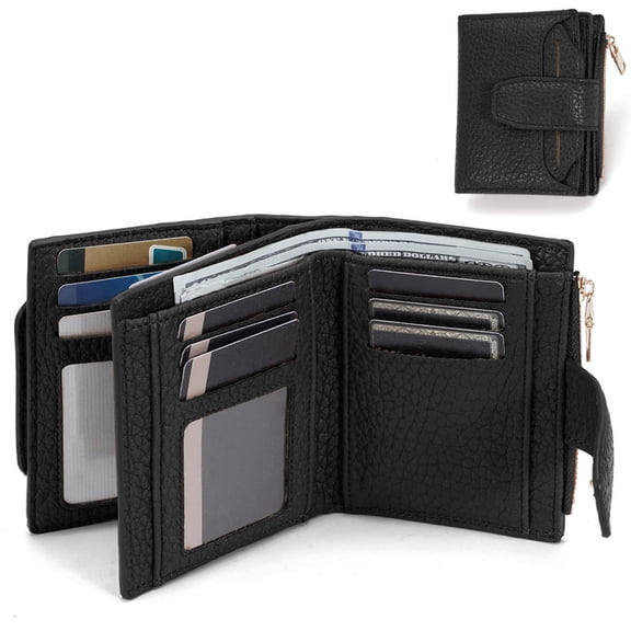 Small Wallet for Women, Stylish Leather Bifold Wallets Purse for Men with ID Window, Card Holders, RFID Blocking Lightweight, Black