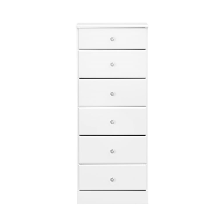 Prepac Astrid 6-Drawer Tall Dresser Chest with Crystal Knobs