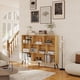 thumbnail image 3 of 10 - cube de madera estante: 3 - tier abiertos estante estante de libros, freestanding con 5 iron legs para oficina en casa, sala de estar, y dormitorio, natural, 3 of 7