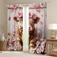 thumbnail image 2 of Manfei Highland Cattle Kids Curtains Pack of 2 (42x84 Each), Pink Blossoms Flower Curtains Blackout, Rustic Farmhouse Bedroom Curtains, Curtains and Drapes Decor, 2 of 6