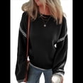 thumbnail image 2 of Suéteres para Mujer, Cuello Redondo Liso, Corte Holgado, Larga, Punto en Contraste, Jersey, Tops Negro XL, 2 of 9